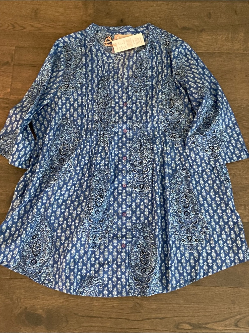 La Cera Blue Paisley Print Tunic Top 100% Cotton Tunic Shirt 2XL NWT